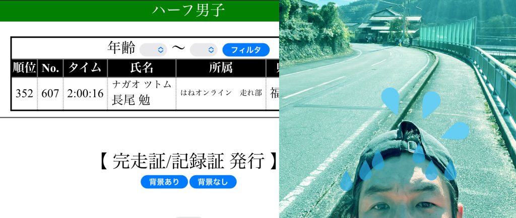 茶のくに八女ハーフマラソン 成績(ハーフ)